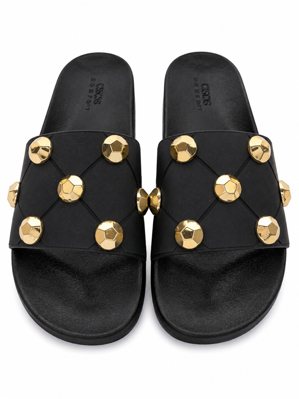 Black Slides with Gold Stud Detailing